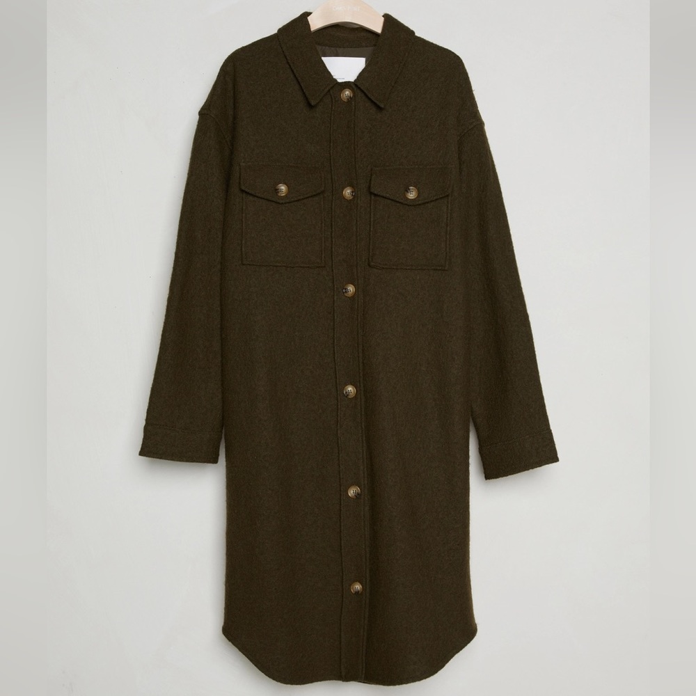 NWT - Oak + Fort - Oversized Wool Shirt Jacket - XS - Dark Olive